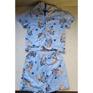 Bluey Pajama Set 2pc Kids Size 5T Button Up Shirt and Shorts Light Blue